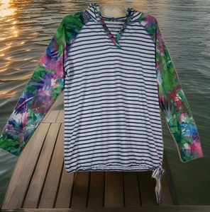 Reel Legends Kapuzentop Gr. L Floral & Striped Stretch Active Outdoor Performance - Bild 1 von 11