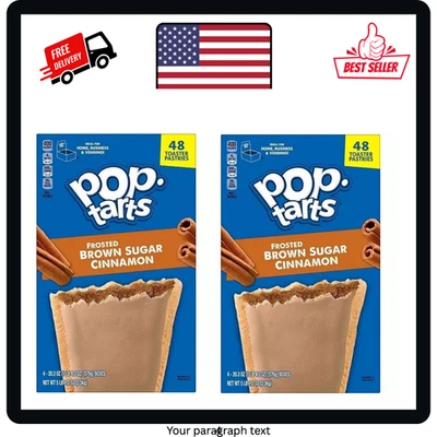 2 (PACK) Pop-Tarts Azúcar Morena Canela, 48 Ct., Tostadora Pasteles Desayuno Snac Foto 1 de 4