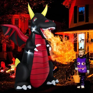 Drago di Fuoco Gonfiabile Halloween 8 FT Decorazione Gonfiabile con Luci LED - Foto 1 di 10