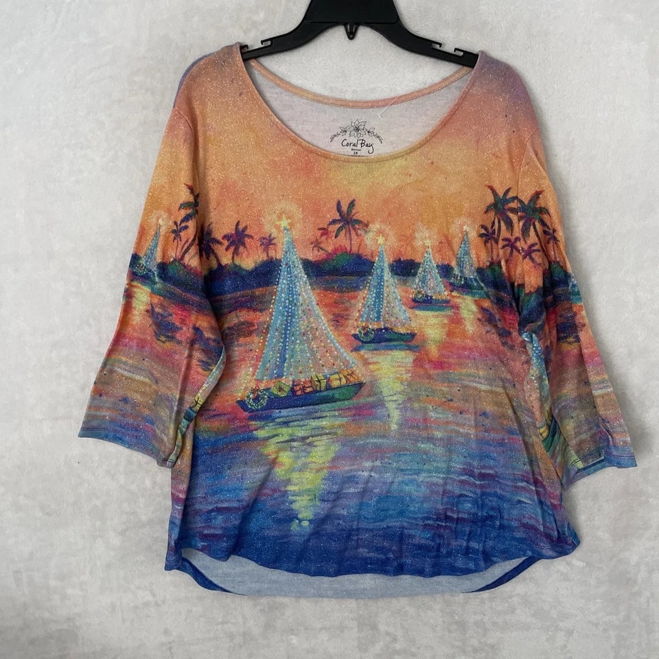 Blusa Top Mujer Coral Bay Tópica Navidad Plus 2X Mezcla Poliéster Manga 3/4 Foto 1 de 4