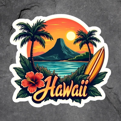 BUMBLEBEE APPAREL Hawaii sticker vinyl decal tropical beach palm surfboard retro island travel