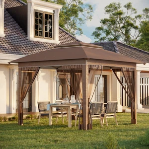 12' x 12' Backyard Party Cabana Gazebo w/ 3-Level Adjustable Height, Beige - Picture 1 of 11