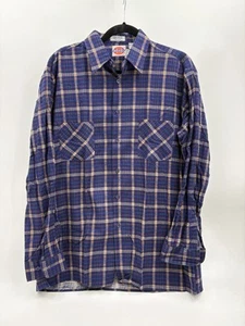 Vintage NWT NOS Dickies Mens Large Blue Flannel Button Shirt Plaid - Picture 1 of 5