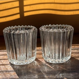 Pair Of 2 Indiana Glass Crystal Paneled Votive Candle Holders - Picture 1 of 7