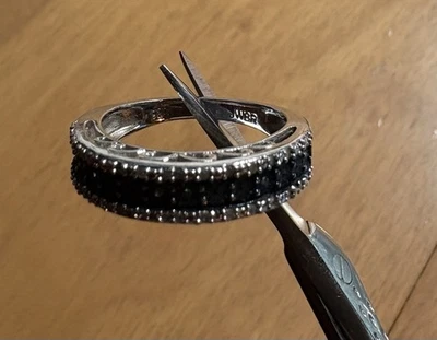 Channel Set Sapphire & Pavé Diamond Band ~ Size 7 ~ Sterling Silver ￼ - Image 1 of 4