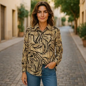 * Blusa NEWPORT NEWS Marrón y Negro Estampado Seda Botón Frontal Damas Talla 14 - Imagen 1 de 6