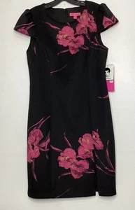 Betsy Johnson’s Women’s Size 8 Black/Pink Floral Dress NWT Sheath Cap Sleeves - Picture 1 of 8