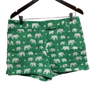 LOFT Shorts Womens 8 Green Elephant Print Linen Blend Inseam 4 Preppy Chino - Picture 1 of 7
