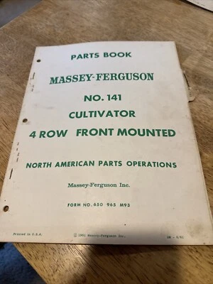 Vintage 1961 Massey Ferguson No. 141 Cultivator 4 Row Front Mounted  Parts Book - Image 1 of 4