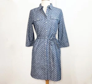Abito Talbots Chambray a pois con cintura blu 8 medio festa/ufficio/cocktail - Foto 1 di 7