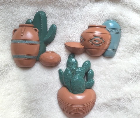 Burwood Products Southwestern Aztec Pots Cactus Plastic Wall Hanging 3139 Lot 3 Cover