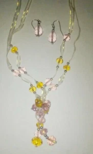 PINK AND YELLOW CRYSTAL PENDANT AND EARRING SET - Picture 1 of 3