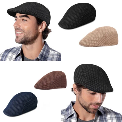 Mesh Solid Gatsby Cap Men's Ivy Hat Golf Driving Summer Sun Flat Cabbie Newsboy - Image 1 of 4