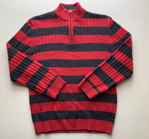 XG Boy’s Half Zip Red Gray Striped Sweater, Size L - Picture 1 of 6