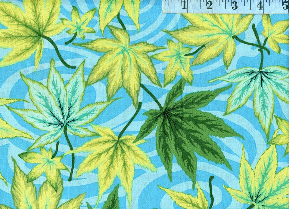 OOP Kaffe Fassett FreeSpirit - Philip Jacobs Maple Stream (PJ080) - Aqua 7/8 YD - Image 1 of 1