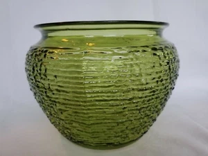 Vintage National Potteries Green Raindrop Glass Round Vase 6" Planter Bowl - Picture 1 of 7
