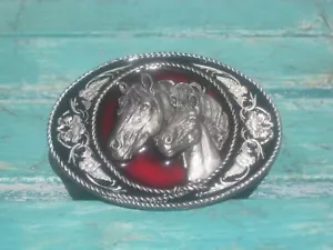 Vintage 1991 Siskiyou Belt Buckle Red Horse and Foal A-5. Made in USA - Picture 1 of 3