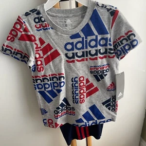 Adidas Shirt Top Shorts Boy's Boy Size 5 NWT NEW Set Red Blue Gray - Picture 1 of 5