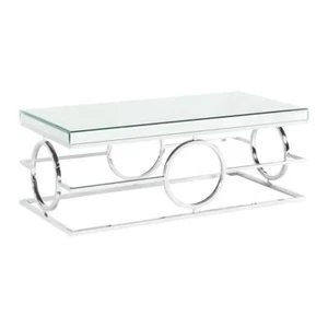 Bowery Hill Modern Rectangle Mirrored Stainless Steel Coffee Table in Clear - Picture 1 of 9