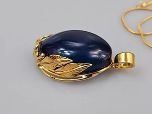 Cadena de ámbar azul colgante de oro piedra preciosa real colgante cadena regalo nuevo - Imagen 1 de 4