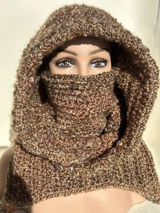 The Matrixx Hood Handmade Crochet Cowl Heather Brown Color Winter Cold Weather - Picture 1 of 11