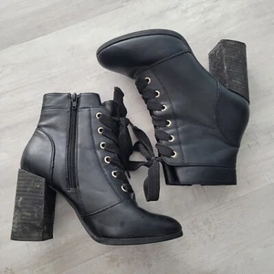 Call It Spring Boots Womens Size 7 Lace Up Victorian Ankle Booties Black - Picture 1 of 7