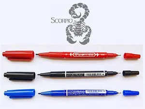 3x Marking Pen Dual-Tip Tattoo Skin Marker Piercing black blue red - Picture 1 of 1
