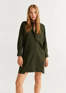 NWT  MANGO (ZARA Group) Khaki Olive Green Shirt Dress Size EUR S, USA 4 - Picture 1 of 12