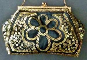 Lovely ANTIQUE vintage FRENCH Flapper sequined purse Brass Silk GREAT CONDITION - Picture 1 of 9