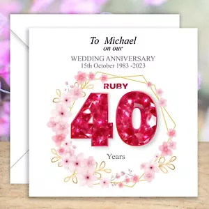 Tarjeta personalizada de 40 aniversario de boda rubí de 6""x6"" flores rosadas impresas - Imagen 1 de 5