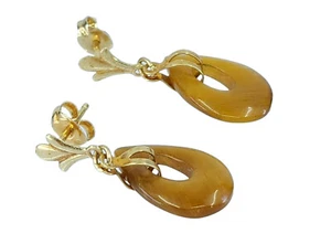 MASSIVE 14K GOLD BIRNENFORM GESCHNITZTE TIGEREYE OHRSTECKER OHRHÄNGER 0,75"/1,7g - Bild 1 von 17