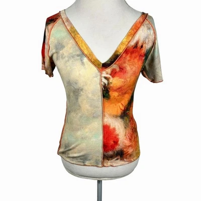 Desigual V-Neck Slim Short Sleeve Patchwork Floral print Top Crop Artsy Size S - Image 1 of 4