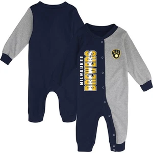 Infant Navy/Heather Gray Milwaukee Brewers Halftime Sleeper - Picture 1 of 3