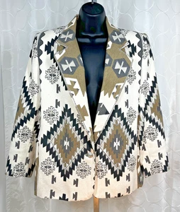 Blazer de Colección LoriZoni Diseñador Azteca/Suroeste Copos de Nieve Tachonado Forrado MED Vaquero - Imagen 1 de 8