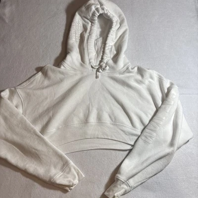 ALO Yoga Women's Small Full Zip Cropped Hoodie Sweatshirt Light White Sat Nam - Image 1 of 4