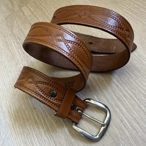 Cinturón Texas Western Vintage Mujer L Cuero Marrón Diseño Repujado Hebilla Latón - Imagen 1 de 9