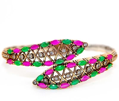 Brazalete de plata de ley 925 con esmeralda tratada estilo Imperio Otomano de 5 quilates TP1 Foto 1 de 3