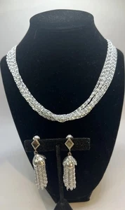 Vtg Sarah Coventry Multistrand Scroll Chain Necklace Tassle Earrings Silvertone - Picture 1 of 7