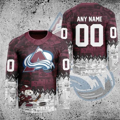 Personalized Colorado Avalanche Peanuts 75th Anniversary Hockey Shirt Fan Gear - Image 1 of 4