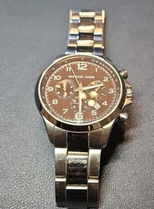 MICHAEL KORS SILVER TONE STAINLESS STEEL BROWN DIAL CHRONOGRAPH WATCH MK8116 - Picture 1 of 6