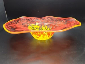 Gary Guysosh Signed Art Glass 2002 Pgh. Pa Hand Blown Orange & Yellow 10.25"D - Picture 1 of 10