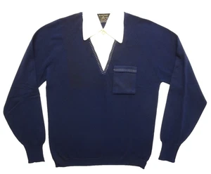Puritan M Ban-Lon Nylon Full Fashioned Knit Long Sleeve Navy Shirt 70s MCM Disco - Picture 1 of 16