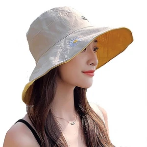 Women Sun Hat Wide Brim Wired Edge Floral Beach Bucket Reversible Foldable - Picture 1 of 7
