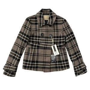 Sportmax Code Womens Alpaca Wool Mohair Plaid Peacoat Tan Size 6 Academia Preppy - Picture 1 of 12