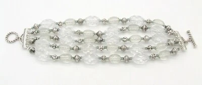 8.5" Clear Crystal Oval Bead/Ornate Antiqued Silver-T Toggle Bracelet 1.75" Wide - Изображение 1 из 3