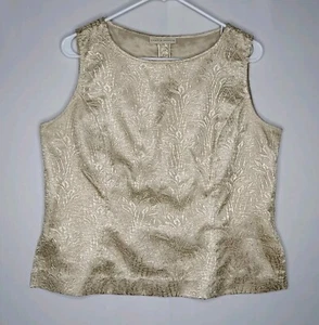 Camiseta sin mangas Lord Taylor de encaje para mujer grande dorada beige forrada sin mangas cuello redondo cremallera - Imagen 1 de 8