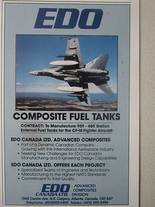 8/1989 PUB EDO CANADA COMPOSITE FUEL TANK CF-18 FIGHTER RCAF ORIGINAL AD - Picture 1 of 1