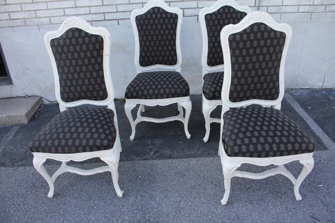 Set of Four French Louis XVI Hand Painted Side, Dining Chairs, New Upholstery Cover