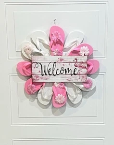 Pink Welcome Wreath Welcome Sign Pink Home Decor Flamingo Decor - Picture 1 of 4