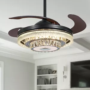 42" Modern Crystal Ceiling Fan Light Bluetooth RGB LED Remote App Control - Picture 1 of 10